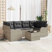 vidaXL Trädgårdsoffset 7 pcs Ljusgrå 55 x 55 x 37 cm Poly rattan