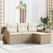 vidaXL Trädgårdsoffset med kudde 4 pcs Beige Poly rattan