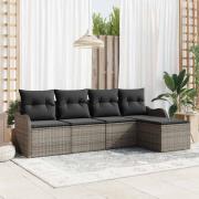 vidaXL Trädgårdsoffset med kudde 5 pcs Grå Poly rattan
