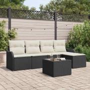 vidaXL Trädgårdsoffset med kudde 6 pcs Svart Poly rattan