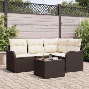 vidaXL Trädgårdsoffset med kudde 5 pcs Brun Poly rattan