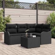 vidaXL Trädgårdsoffset med kudde 5 pcs Svart Poly rattan