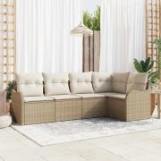 vidaXL Trädgårdsoffset med kudde 5 pcs Beige Poly rattan