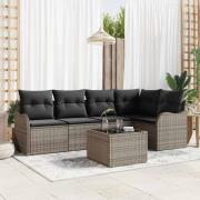 vidaXL Trädgårdsoffset med kudde 6 pcs Grå Poly rattan