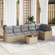 vidaXL Trädgårdsoffset med kudde 7 pcs Beige Poly rattan