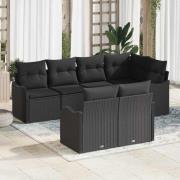 vidaXL Trädgårdsoffset med kudde 7 pcs Svart Poly rattan