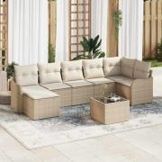 vidaXL Trädgårdsoffset med kudde 8 pcs Beige Poly rattan