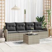 vidaXL Trädgårdsoffset 5 pcs Ljusgrå 55 x 55 x 37 cm Poly rattan