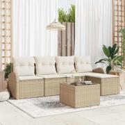 vidaXL Trädgårdsoffset med kudde 6 pcs Beige Poly rattan