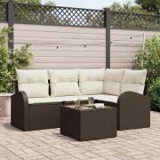 vidaXL Trädgårdsoffset med kudde 5 pcs Brun Poly rattan