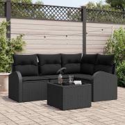 vidaXL Trädgårdsoffset med kudde 5 pcs Svart Poly rattan