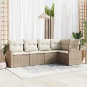 vidaXL Trädgårdsoffset med kudde 5 pcs Beige Poly rattan