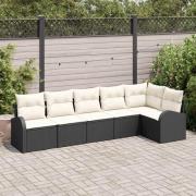 vidaXL Trädgårdsoffset med kudde 6 pcs Svart Poly rattan
