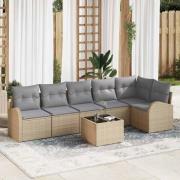 vidaXL Trädgårdsoffset med kudde 7 pcs Beige Poly rattan