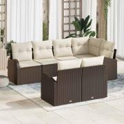 vidaXL Trädgårdsoffset med kudde 7 pcs Brun Poly rattan