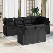 vidaXL Trädgårdsoffset med kudde 7 pcs Svart Poly rattan