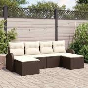 vidaXL Trädgårdsoffset med kudde 6 pcs Brun Poly rattan