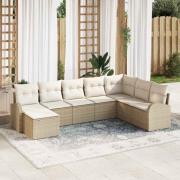 vidaXL Trädgårdsoffset med kudde 8 pcs Beige Poly rattan