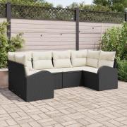 vidaXL Trädgårdsoffset 6 pcs Svart Poly rattan