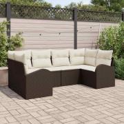 vidaXL Trädgårdsoffset med kudde 6 pcs Brun Poly Rattan