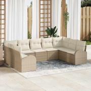 vidaXL Soffset med kudde 9 pcs Beige Poly Rattan