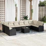 vidaXL Trädgårdsoffset 11 pcs Svart Poly rattan