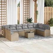 vidaXL Soffset med kudde 11 pcs Beige Polyrattan