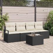 vidaXL Trädgårdsoffset 5 pcs Svart, Grädde 55 x 55 x 37 cm