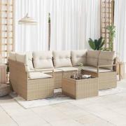 vidaXL Trädgårdsoffset 7 pcs Beige, Kräm 55 x 55 x 37 cm konstrotting