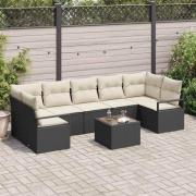 vidaXL Trädgårdsoffset 8 pcs Svart, Grädde 55 x 55 x 37 cm