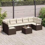 vidaXL Trädgårdsoffset 8 pcs Brun och Kräm 55 x 55 x 37 cm