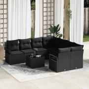 vidaXL Trädgårdsoffset 9 pcs Svart 55 x 55 x 37 cm konstrotting