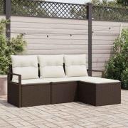 vidaXL Trädgårdsoffset 4 pcs Brun Poly rattan