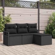 vidaXL Trädgårdsoffset 4 pcs Svart Poly rattan
