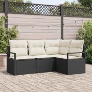 vidaXL Trädgårdsoffset 4 pcs Svart Poly rattan