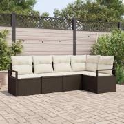 vidaXL Trädgårdsoffset 5 pcs Brun Poly rattan
