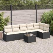 vidaXL Trädgårdsoffset 7 pcs Svart Poly rattan