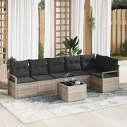 vidaXL Trädgårdsoffset 7 pcs Ljusgrå Poly rattan