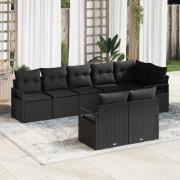 vidaXL Trädgårdsoffset 8 pcs Svart Poly rattan