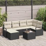 vidaXL Trädgårdsoffset 7 pcs Svart Poly rattan