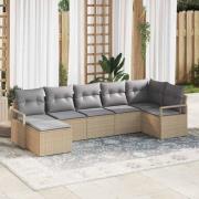 vidaXL Trädgårdsoffset 7 pcs Beige Poly rattan