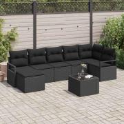vidaXL Trädgårdsoffset 8 pcs Svart Poly rattan