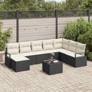vidaXL Trädgårdsoffset 9 pcs Svart Poly rattan