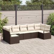 vidaXL Trädgårdsoffset 7 pcs Brun Poly rattan