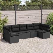 vidaXL Trädgårdsoffset 7 pcs Svart Poly rattan