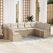 vidaXL Trädgårdsoffset 9 pcs Beige Poly rattan