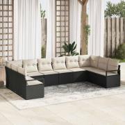 vidaXL Trädgårdsoffset 10 pcs Svart Poly rattan