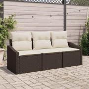 vidaXL Trädgårdsoffset 3 pcs Brun Poly rattan