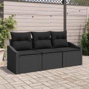 vidaXL Trädgårdsoffset 3 pcs Svart Poly rattan