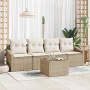 vidaXL Trädgårdsoffset med kudde 5 pcs Beige, Kräm 55 x 55 x 37 cm